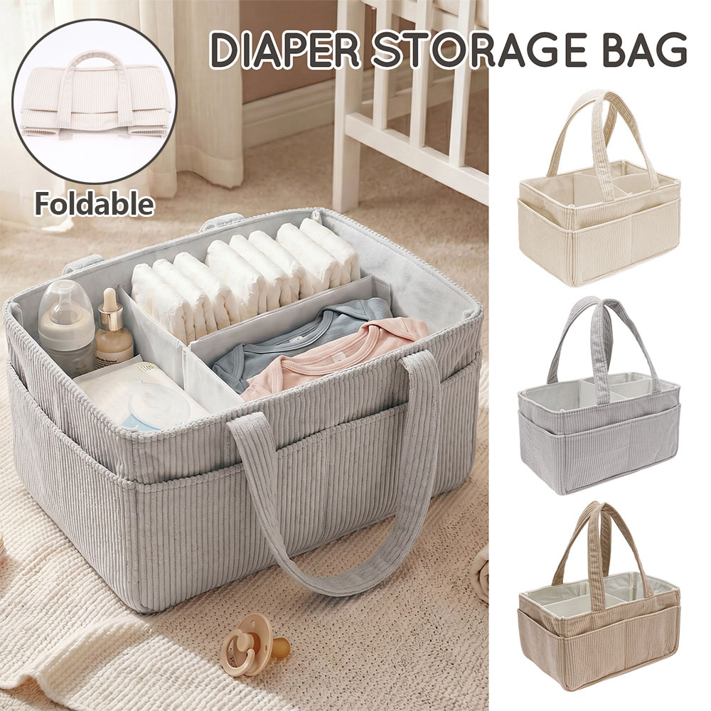 Baby Clothing Hamper - Tragbarer Baby-Windel-Organizer aus Weichem Cord, Faltbarer